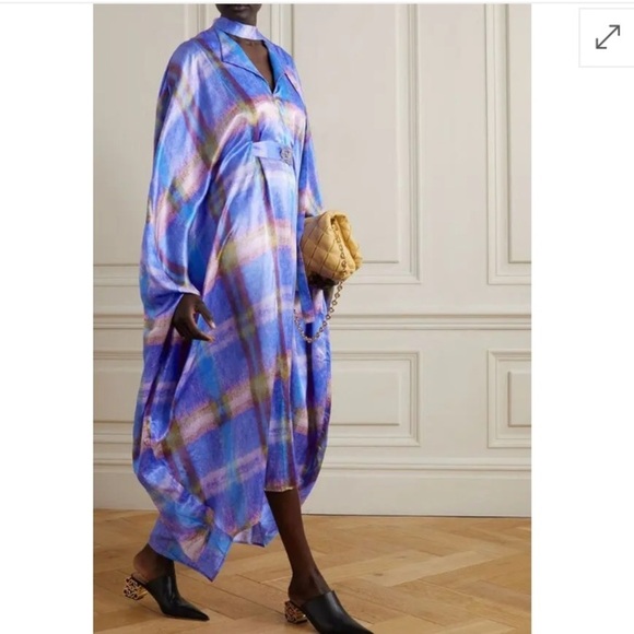 Thebe Magugu Checked Satin Maxi Dress Lavender with logo Fabric Belt - Picture 10 of 11